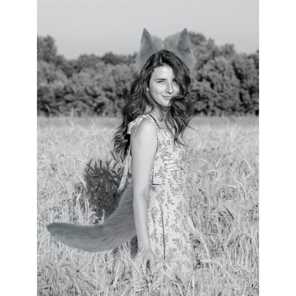 🆕 Halloween Grey Cat Fox Wolf Ears Animal Tail Cosplay Furry Costume Accessory - Picture 8 of 9